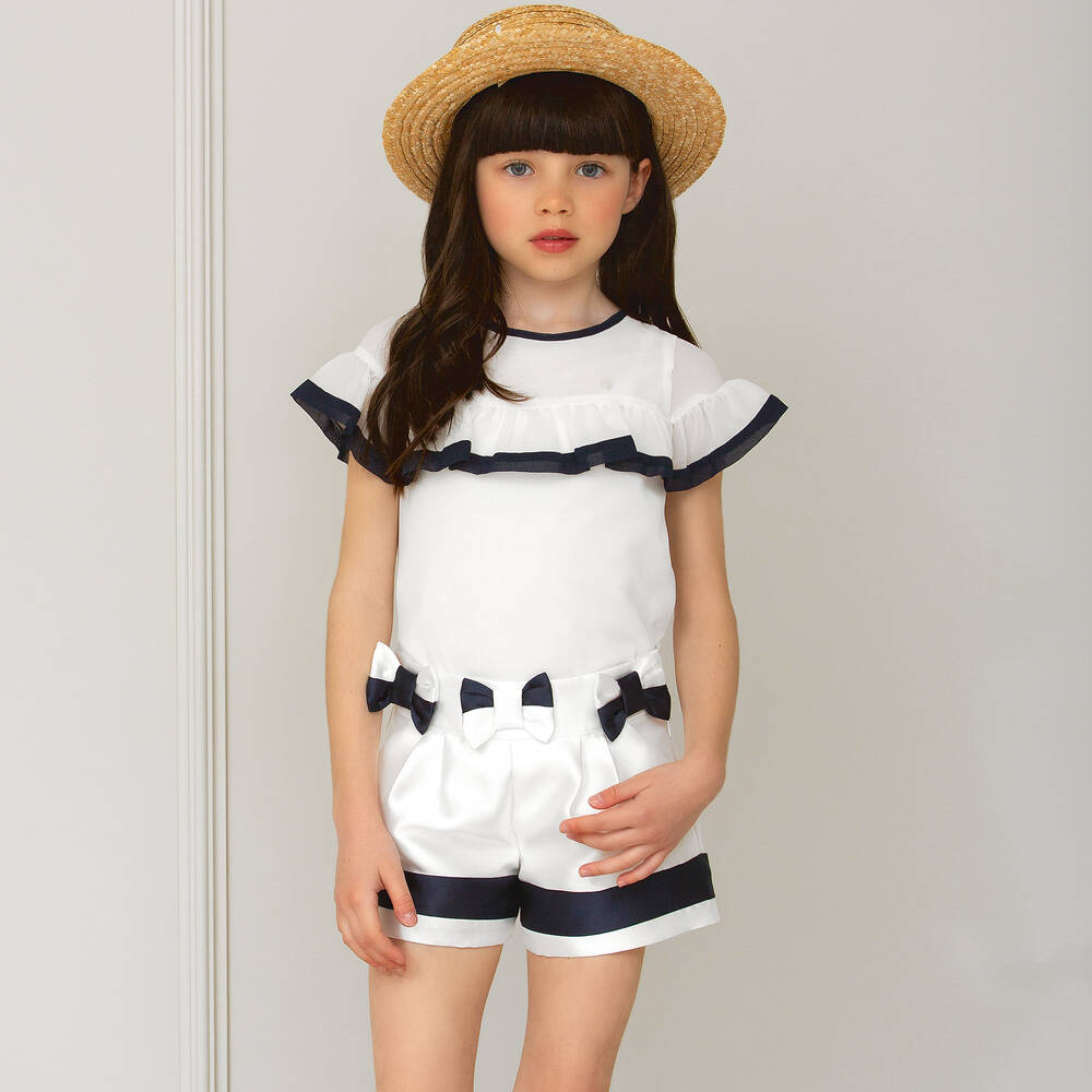 Patachou-Girls Ivory Satin Shorts | Childrensalon Outlet
