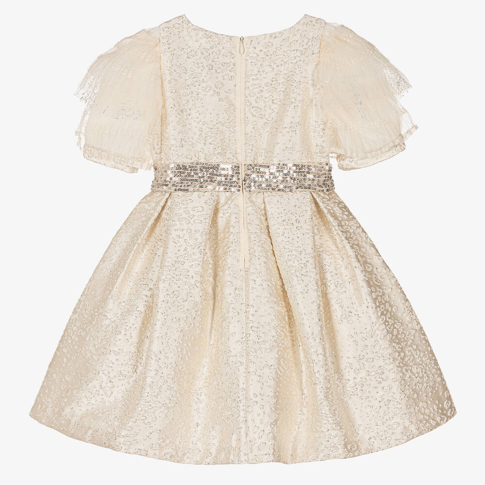 Patachou-Кремово-серебристое жаккардовое платье | Childrensalon Outlet