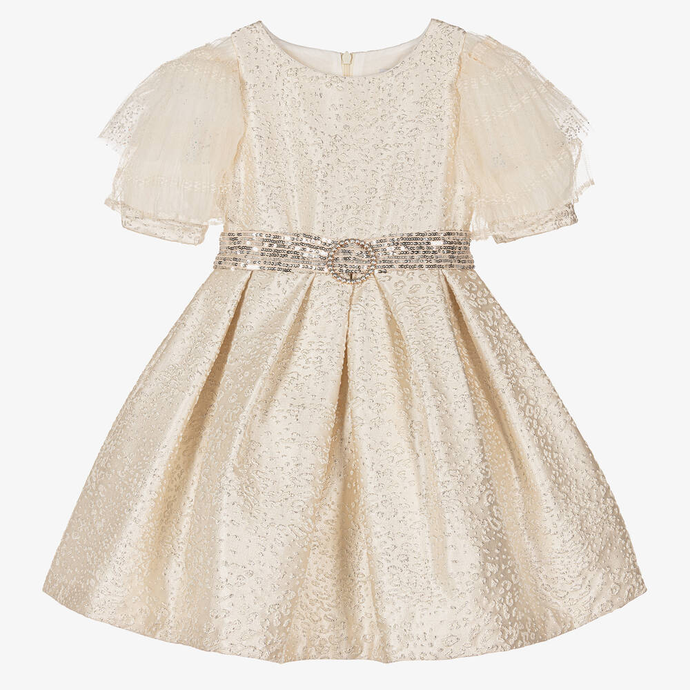 Patachou - Girls Ivory & Silver Jacquard Dress | Childrensalon