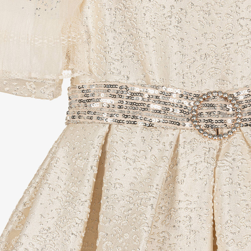 Patachou-Кремово-серебристое жаккардовое платье | Childrensalon Outlet