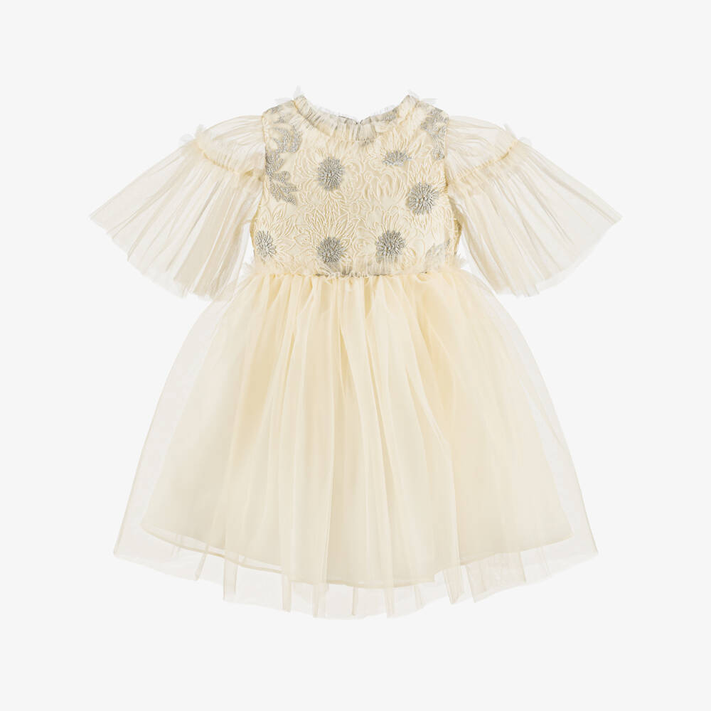 Patachou-Girls Ivory Silver Tulle Gown | Childrensalon Outlet