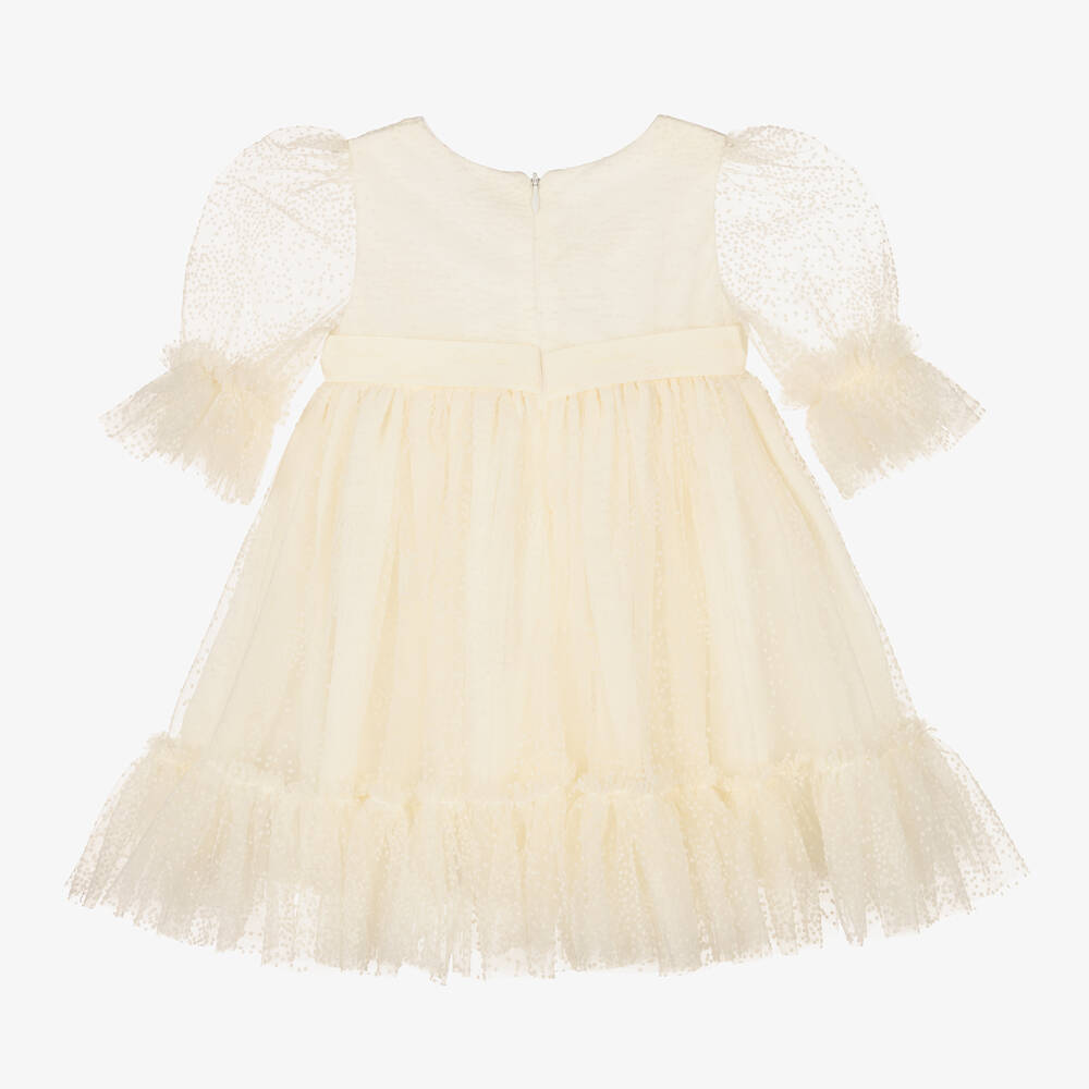 Patachou-Girls Ivory Spotted Tulle Dress | Childrensalon Outlet