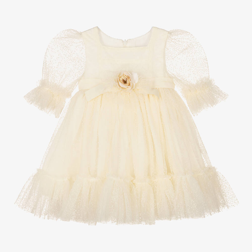 Patachou - Girls Ivory Spotted Tulle Dress | Childrensalon