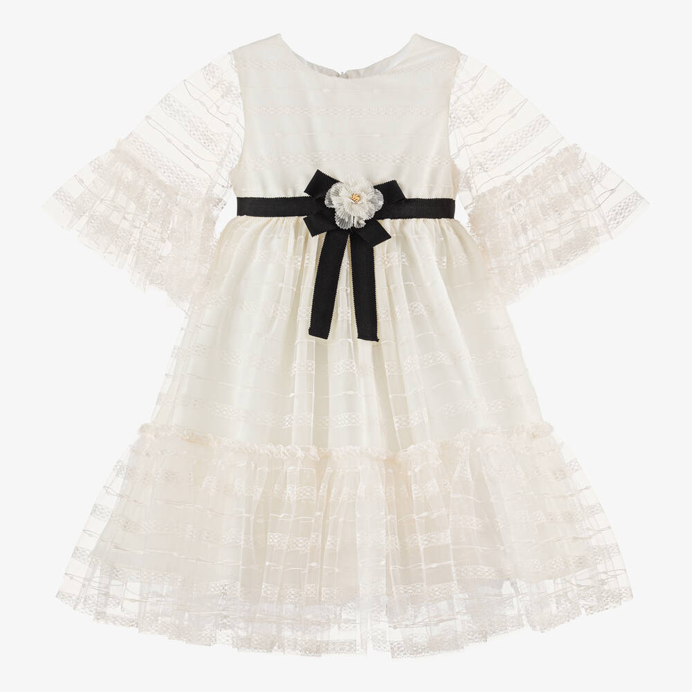 Patachou-Girls Ivory Tulle & Chiffon Dress | Childrensalon Outlet
