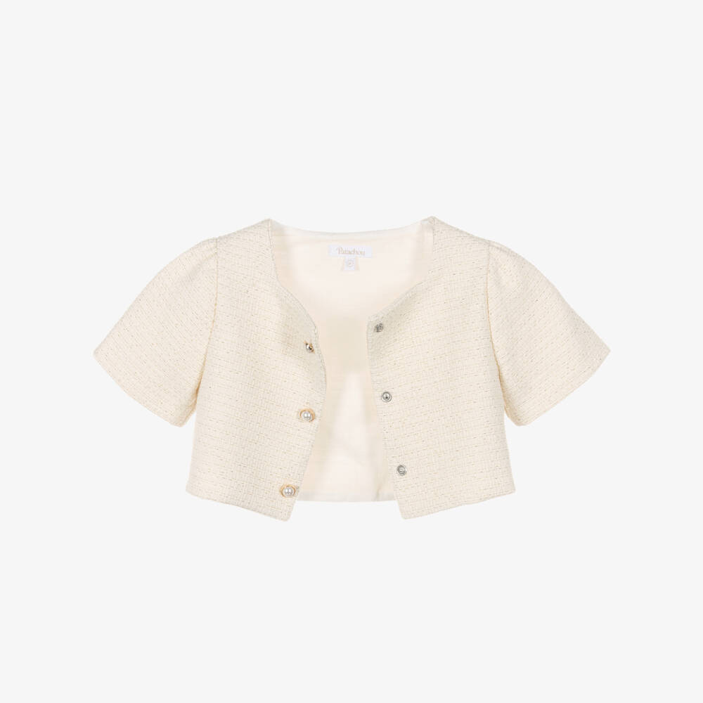 Patachou-Girls Ivory Tweed Dress Set with Pearl Buttons | Childrensalon Outlet