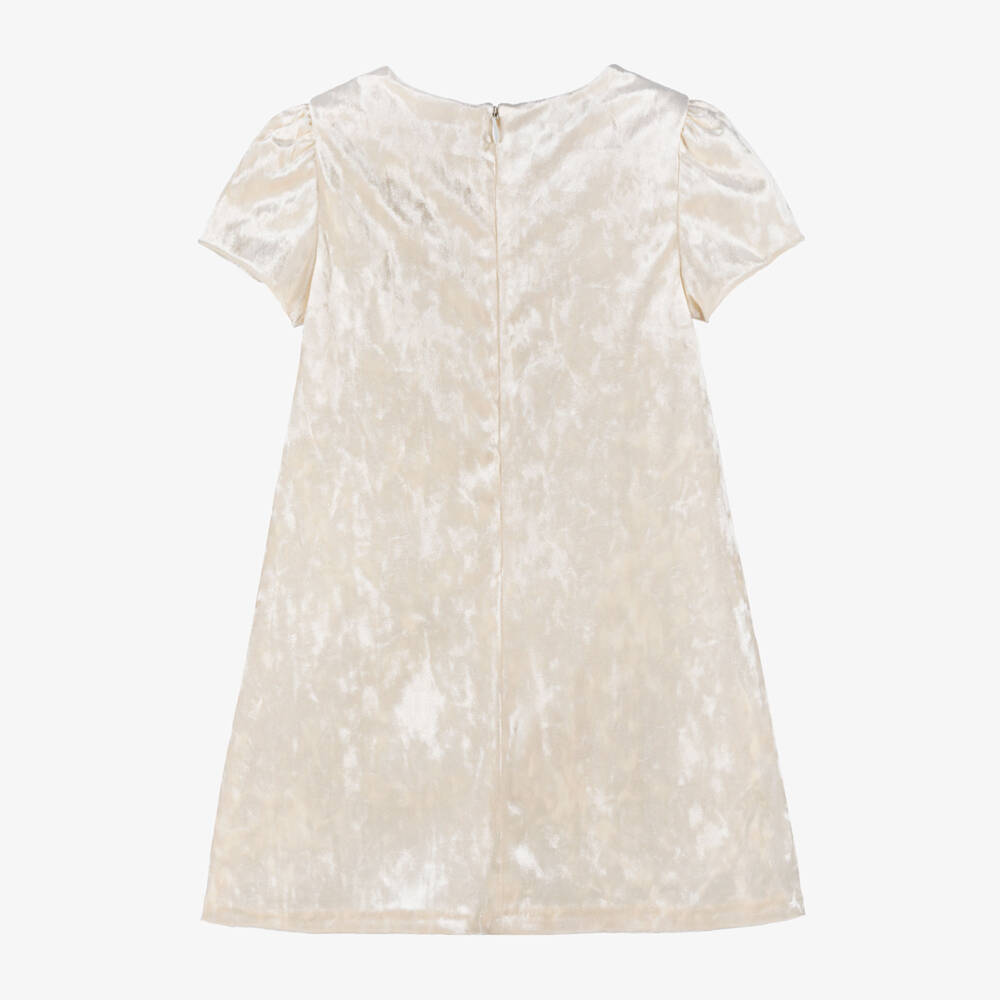 Patachou-فستان مخملي عاجي للبنات مع فيونكات ذهبية | Childrensalon Outlet