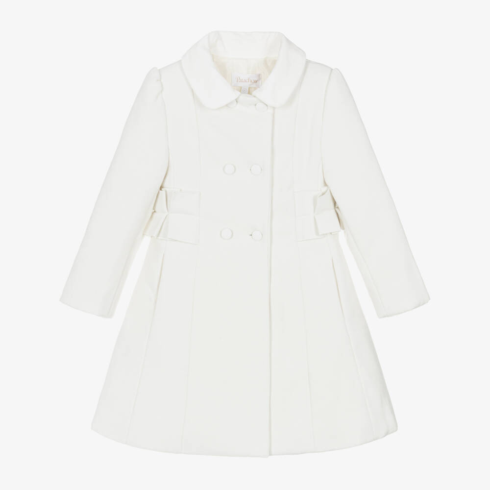 Patachou-Girls Ivory Velvet-Trimmed Coat | Childrensalon Outlet
