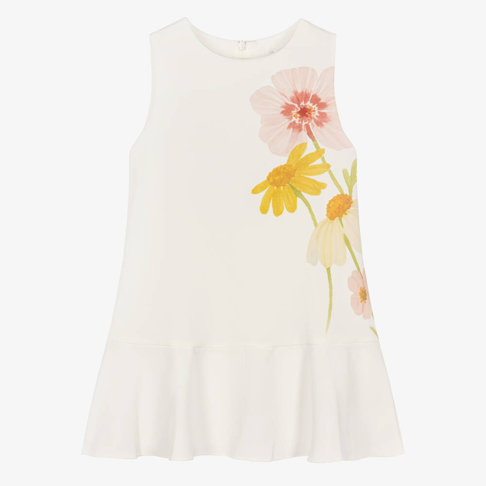 Patachou-Girls Ivory Watercolour Floral Crêpe Dress | Childrensalon Outlet