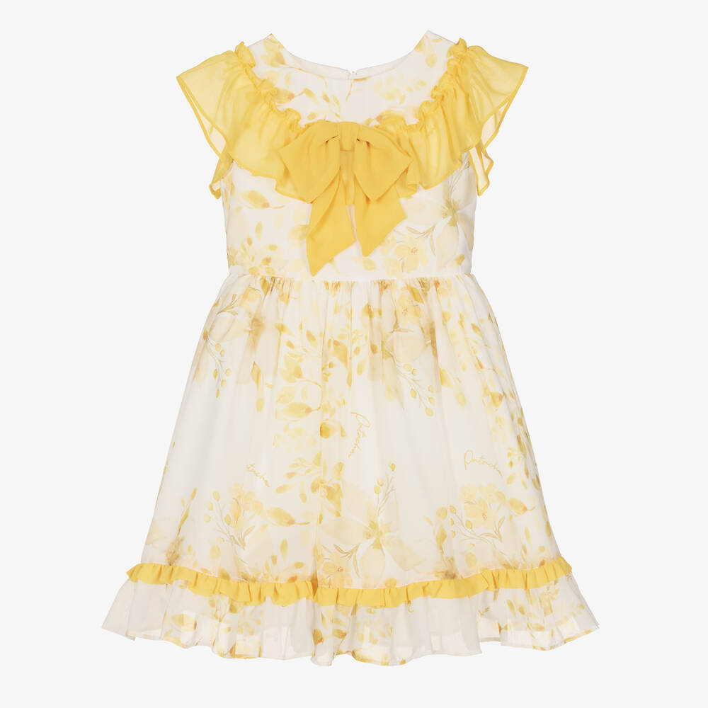 Patachou - فستان شيفون لون عاجي وأصفر بطبعة ورود | Childrensalon