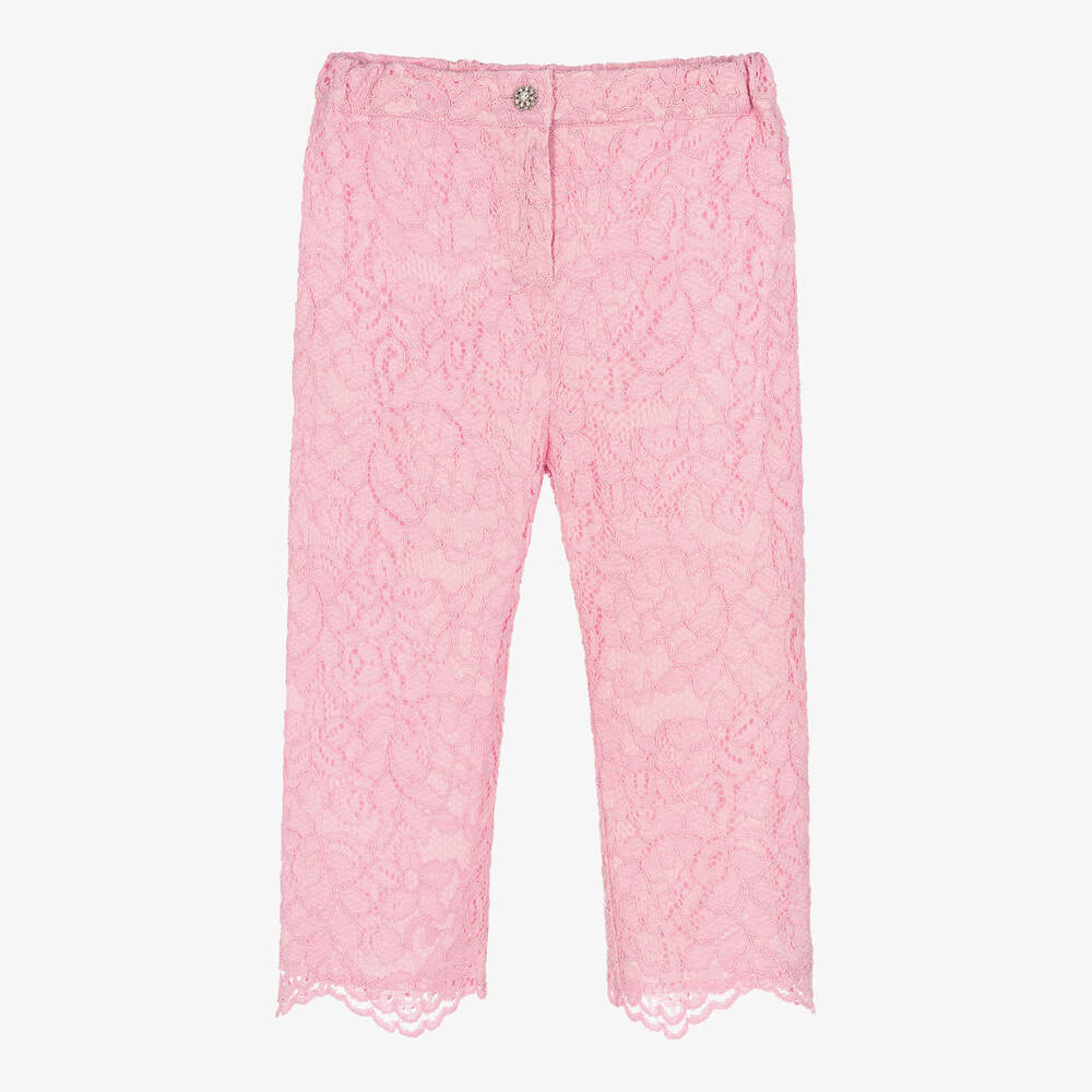 Patachou - Girls Lavender Pink Lace Trousers  | Childrensalon
