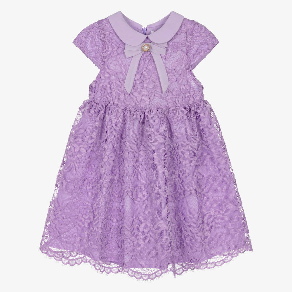 Patachou-Girls Lavender Purple Guipure Lace Dress | Childrensalon Outlet