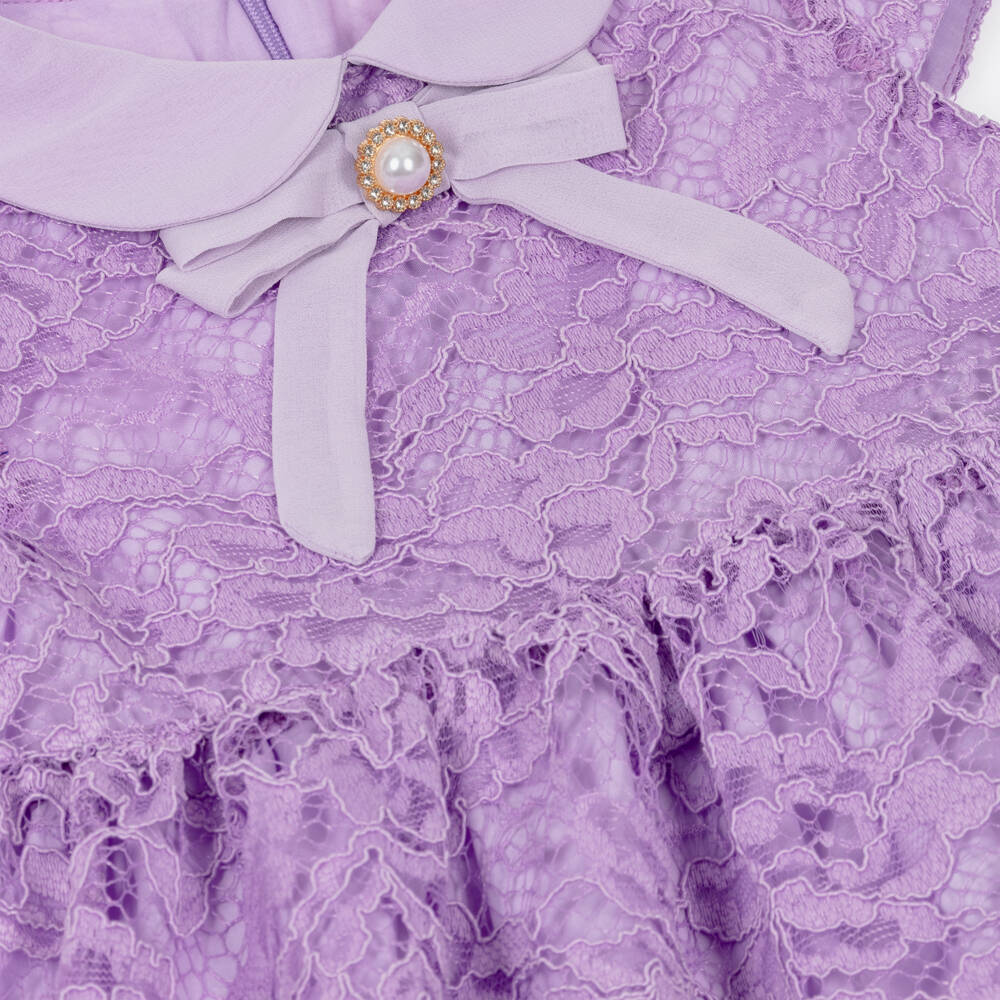 Patachou-Girls Lavender Purple Guipure Lace Dress | Childrensalon Outlet