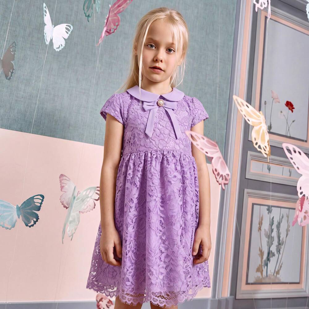 Patachou-Girls Lavender Purple Guipure Lace Dress | Childrensalon Outlet