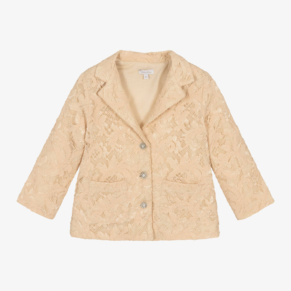 Patachou - Girls Light Beige Lace Blazer | Childrensalon