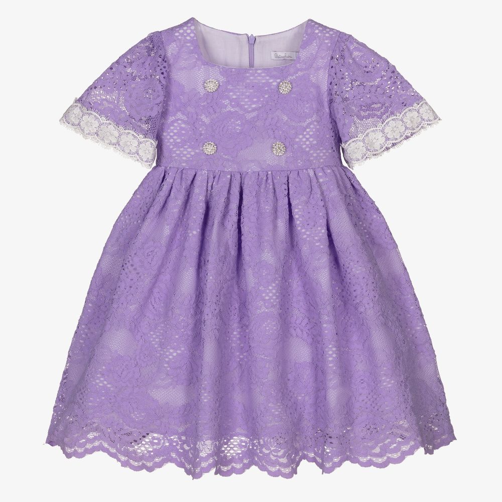 Patachou - Girls Lilac Lace Dress | Childrensalon