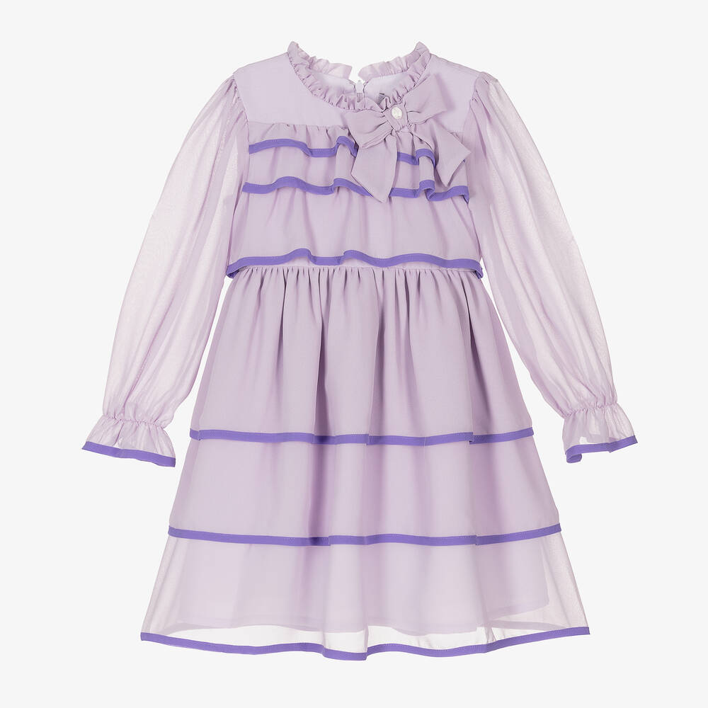 Patachou - Girls Lilac Purple Chiffon Layered Dress | Childrensalon