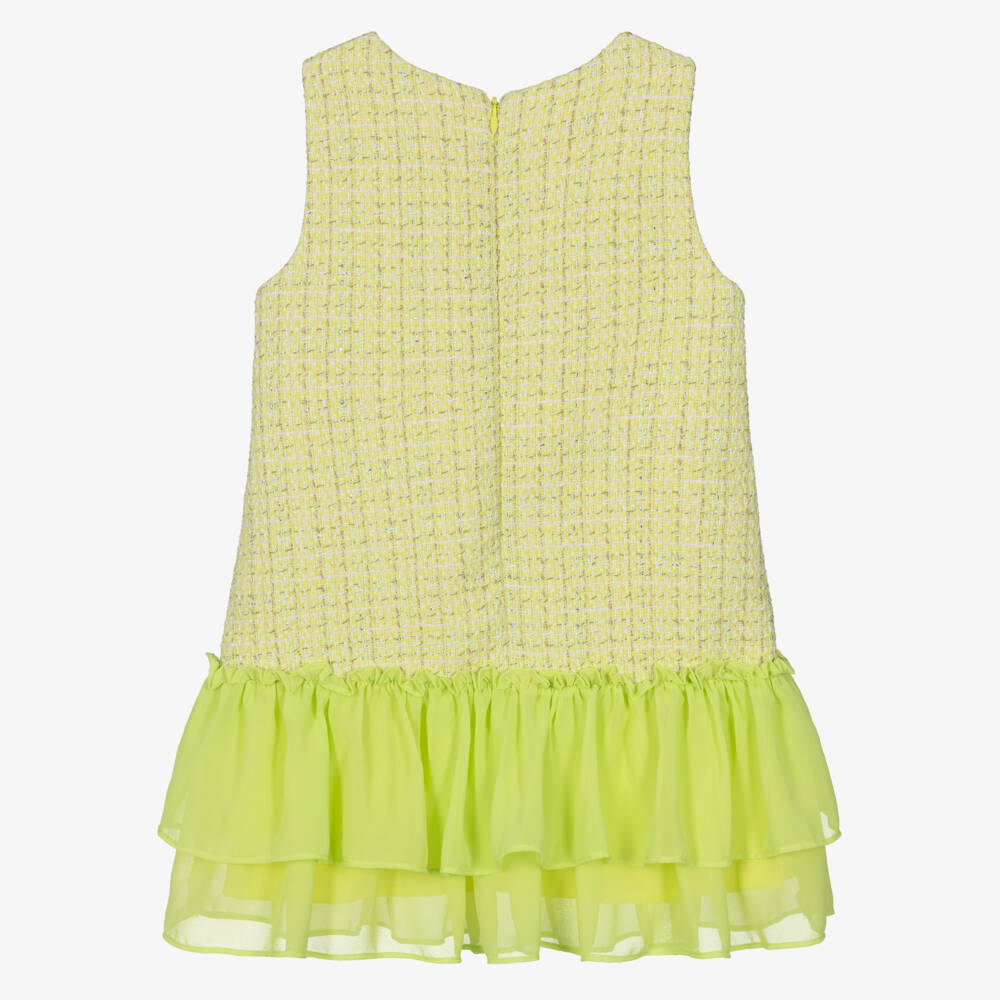 Patachou-Girls Lime Green Tweed & Crêpe Chiffon Dress | Childrensalon Outlet