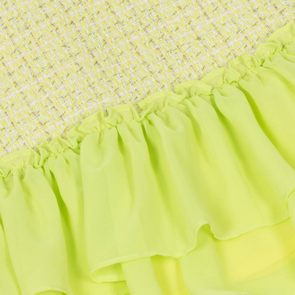 Patachou-Girls Lime Green Tweed & Crêpe Chiffon Dress | Childrensalon Outlet