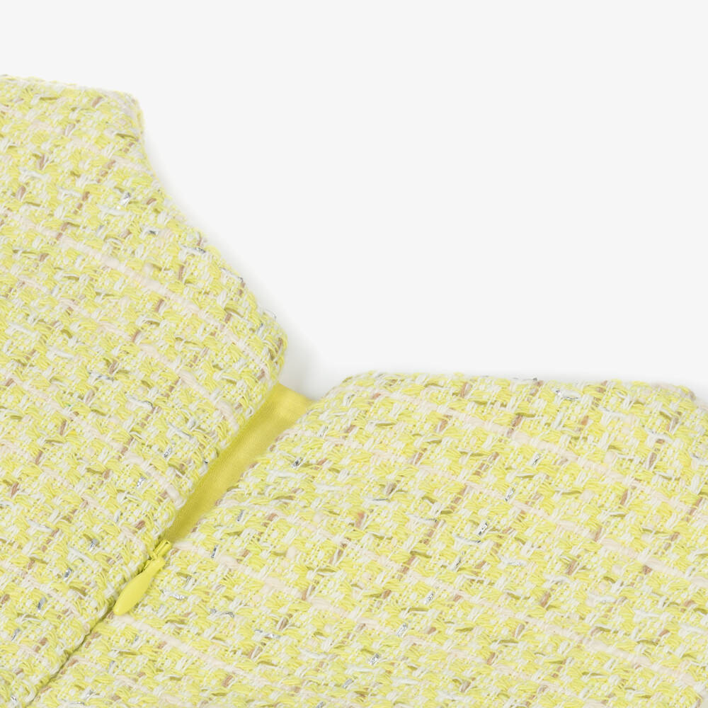 Patachou-Girls Lime Green Tweed & Crêpe Chiffon Dress | Childrensalon Outlet