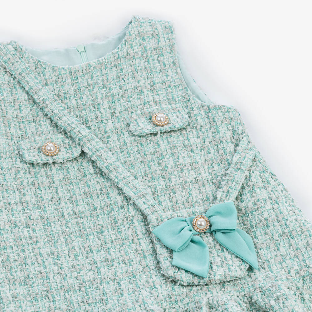 Patachou-Платье трапеция из твида мятного цвета для девочек | Childrensalon Outlet