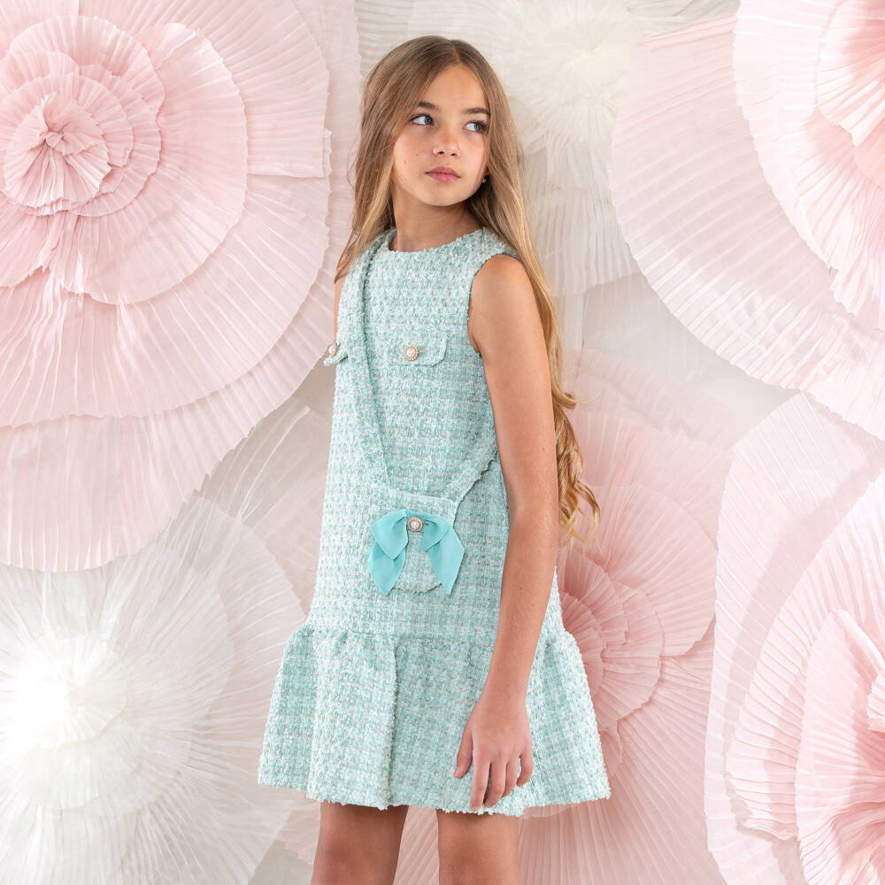 Patachou-Платье трапеция из твида мятного цвета для девочек | Childrensalon Outlet