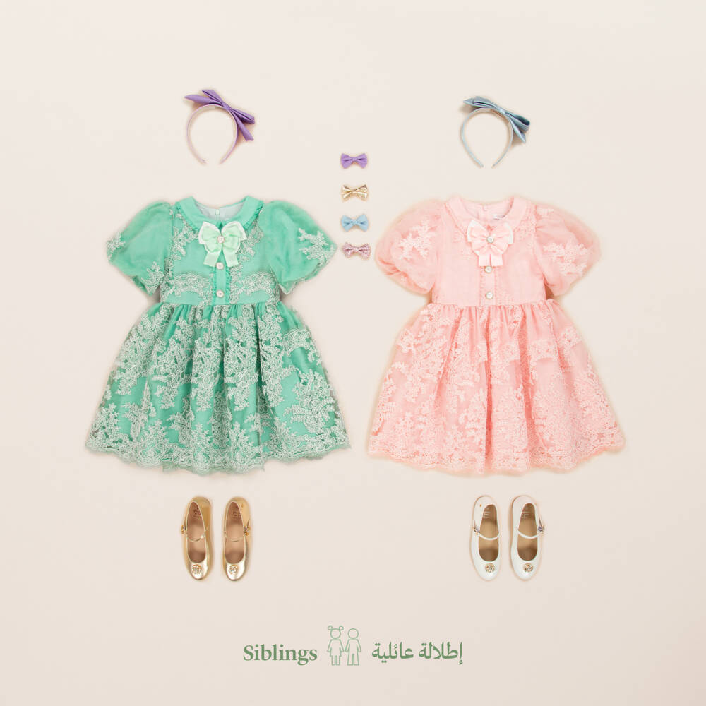 Patachou-Платье из мятного кружева с цветочным узором для девочек | Childrensalon Outlet