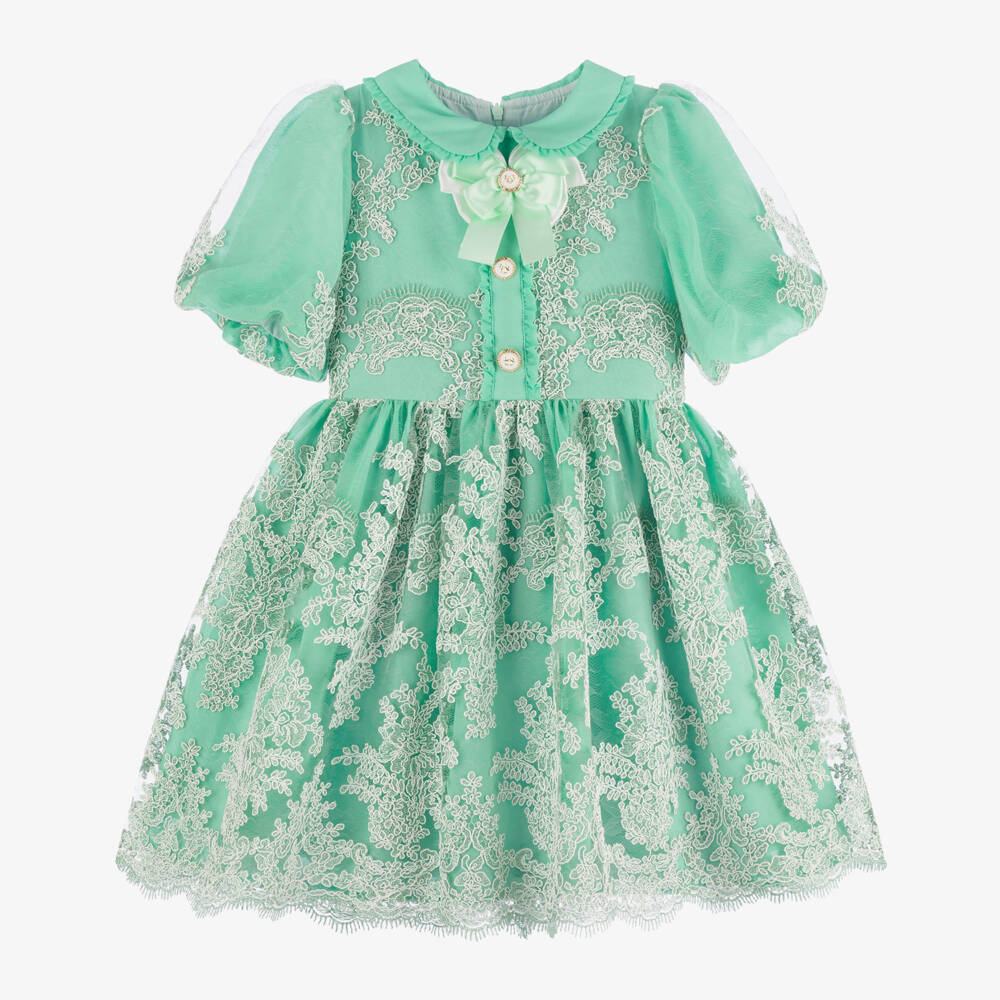 Patachou-Girls Mint Floral Lace Gown | Childrensalon Outlet