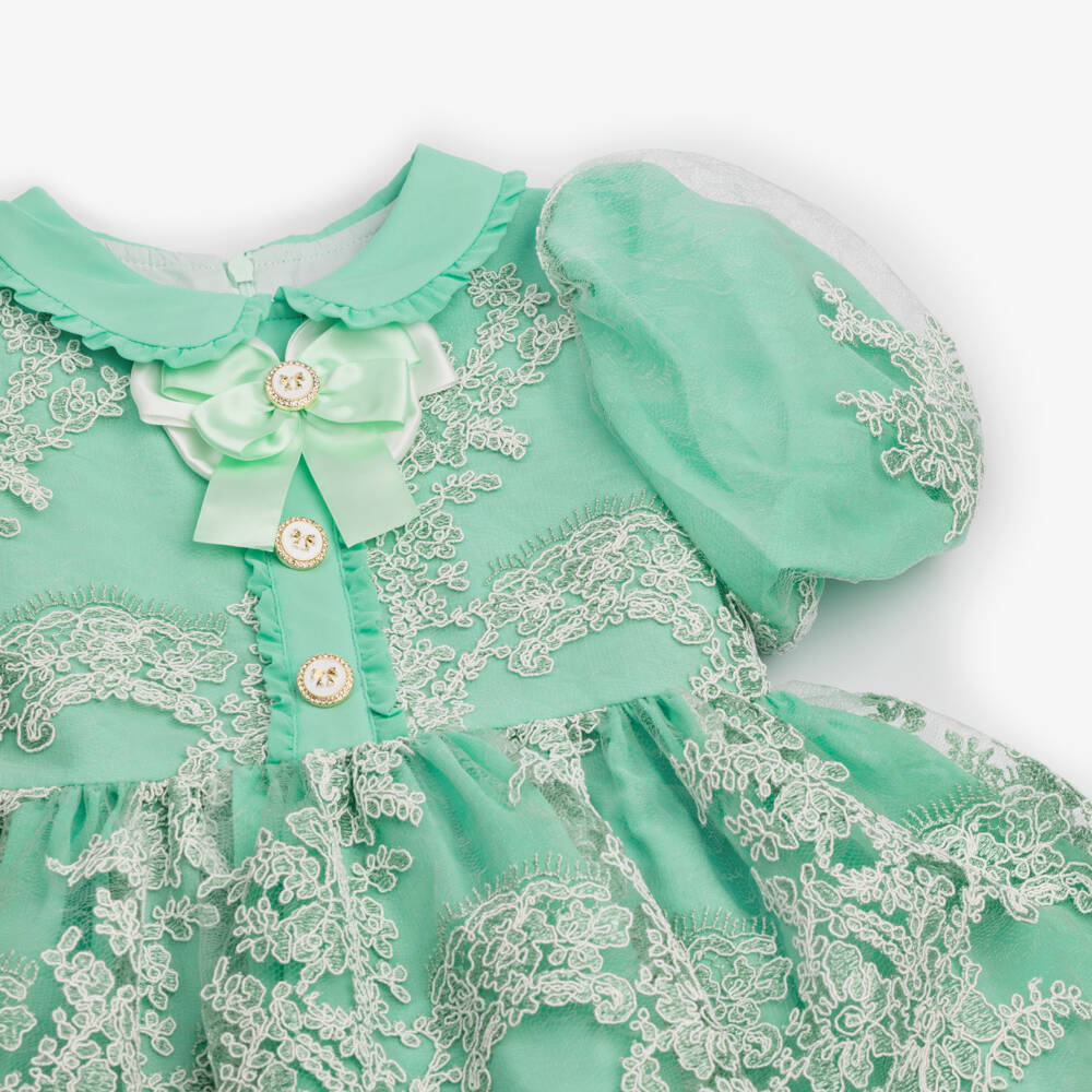 Patachou-Платье из мятного кружева с цветочным узором для девочек | Childrensalon Outlet