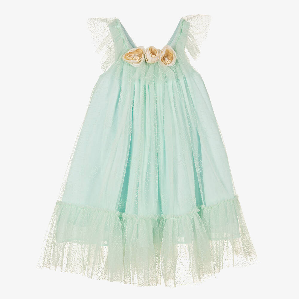 Patachou - Girls Mint Green Tulle Sleeveless Dress | Childrensalon