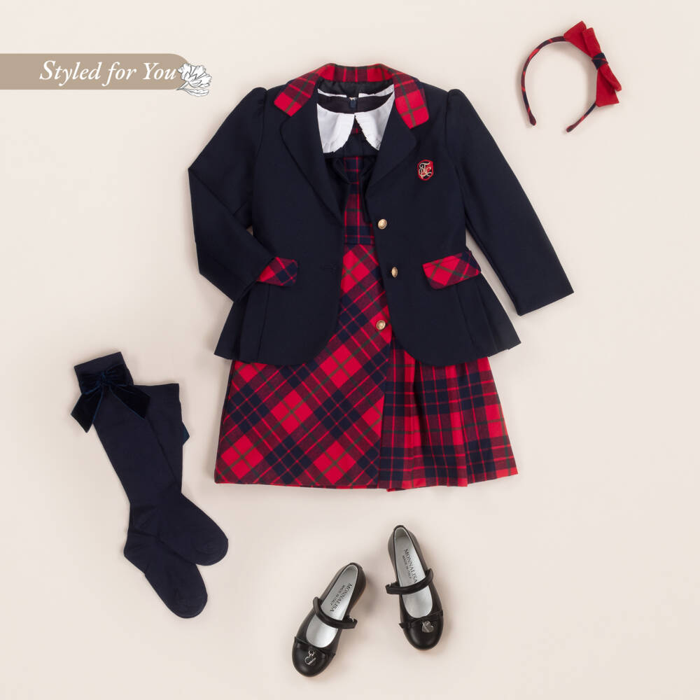 Patachou-Girls Navy Blazer with Tartan Accents | Childrensalon Outlet