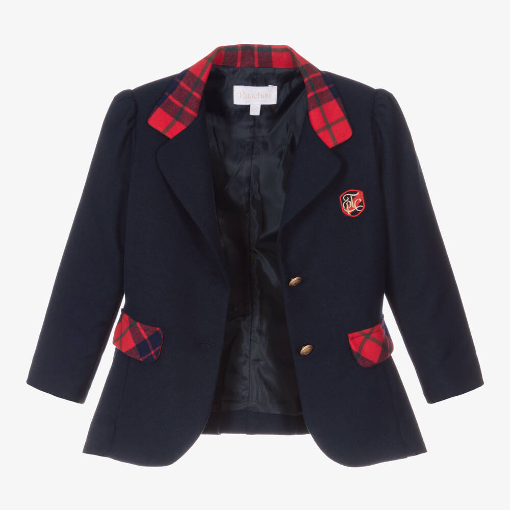 Patachou-Girls Navy Blazer with Tartan Accents | Childrensalon Outlet