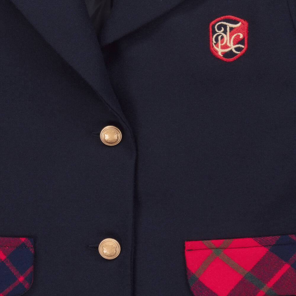 Patachou-Girls Navy Blazer with Tartan Accents | Childrensalon Outlet
