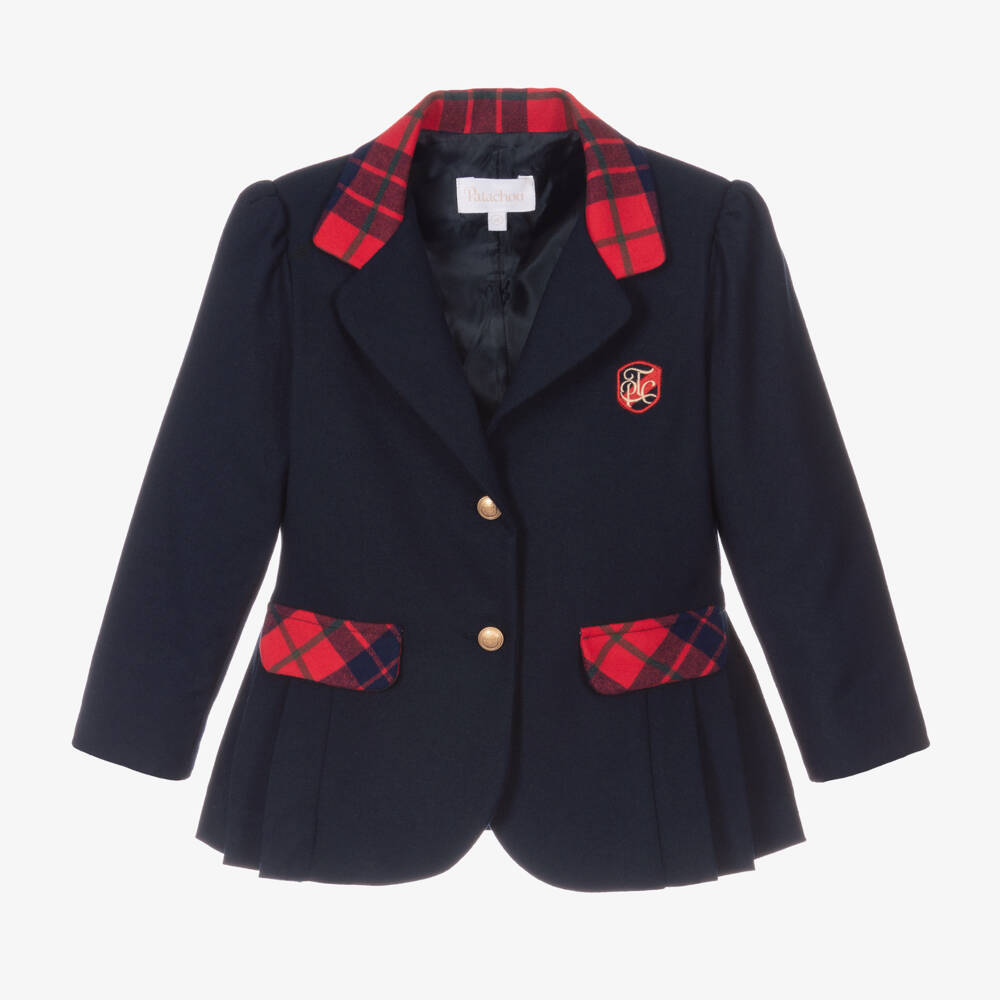 Patachou-Girls Navy Blazer with Tartan Accents | Childrensalon Outlet