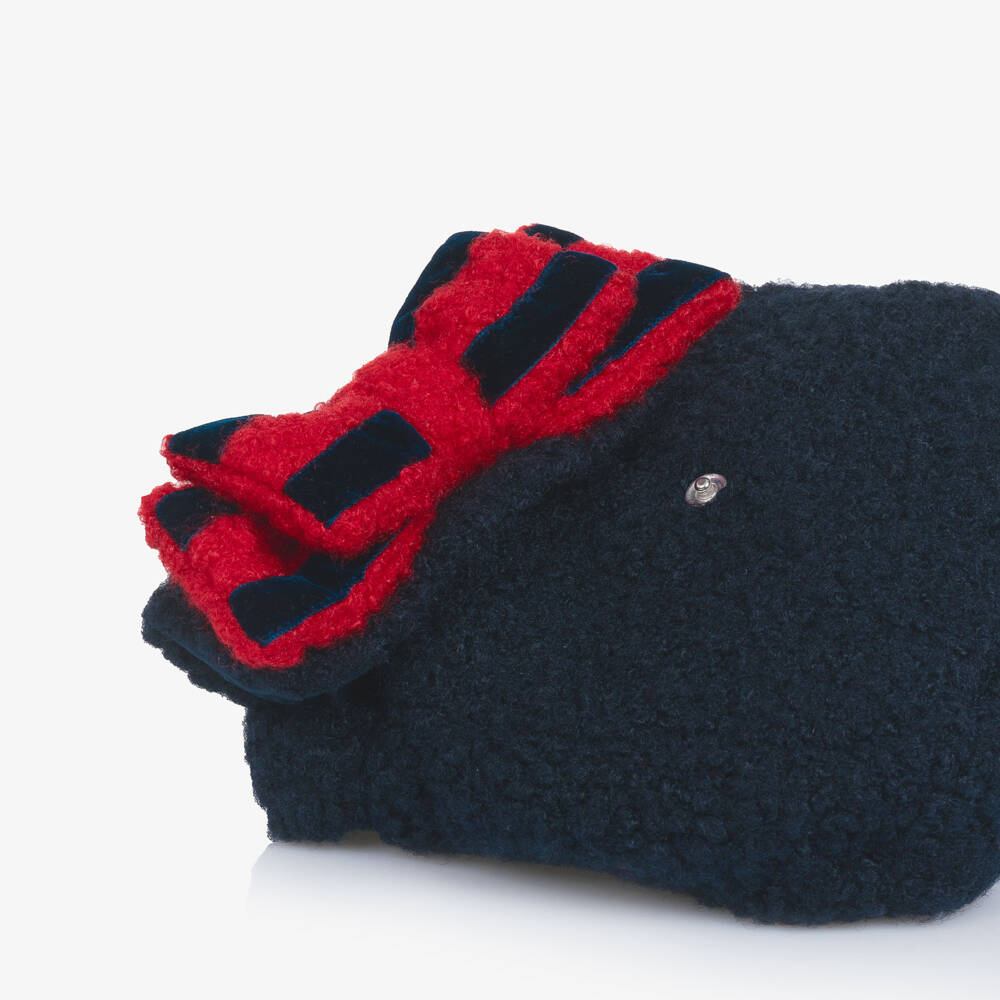 Patachou-Girls Navy Blue Bouclé Handbag with Red Bow Trim (20cm) | Childrensalon Outlet
