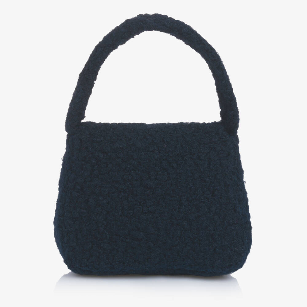 Patachou-Girls Navy Blue Bouclé Handbag with Red Bow Trim (20cm) | Childrensalon Outlet