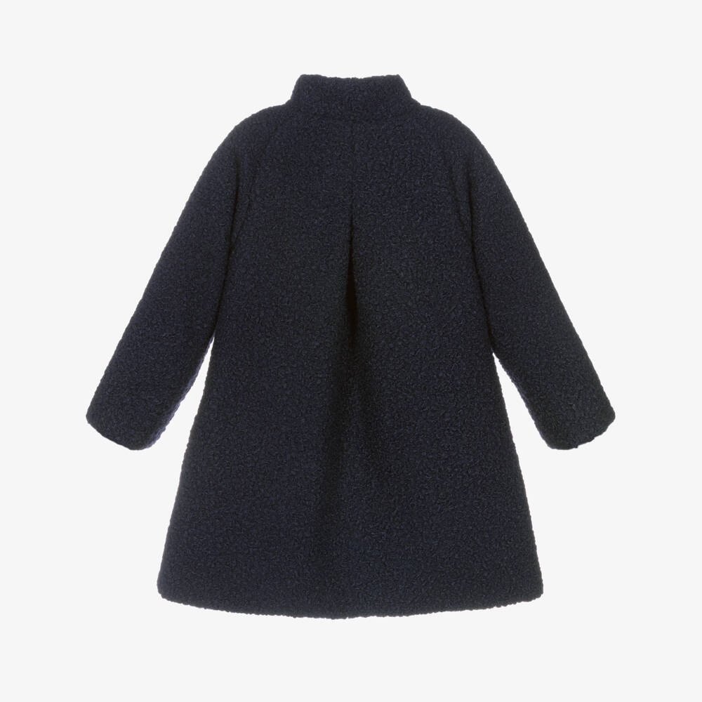 Patachou-Girls Navy Blue Bouclé Coat with Red Bow | Childrensalon Outlet