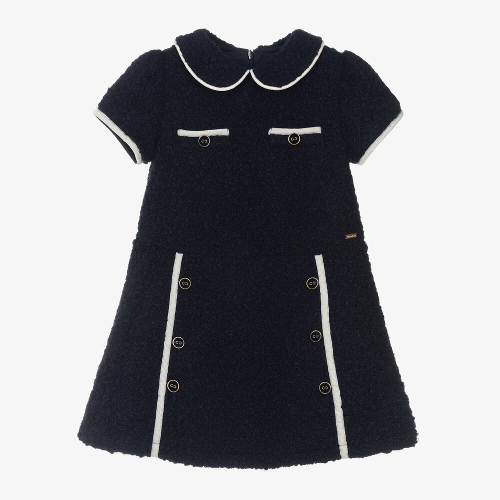 Patachou-Girls Navy Blue Bouclé Dress | Childrensalon Outlet