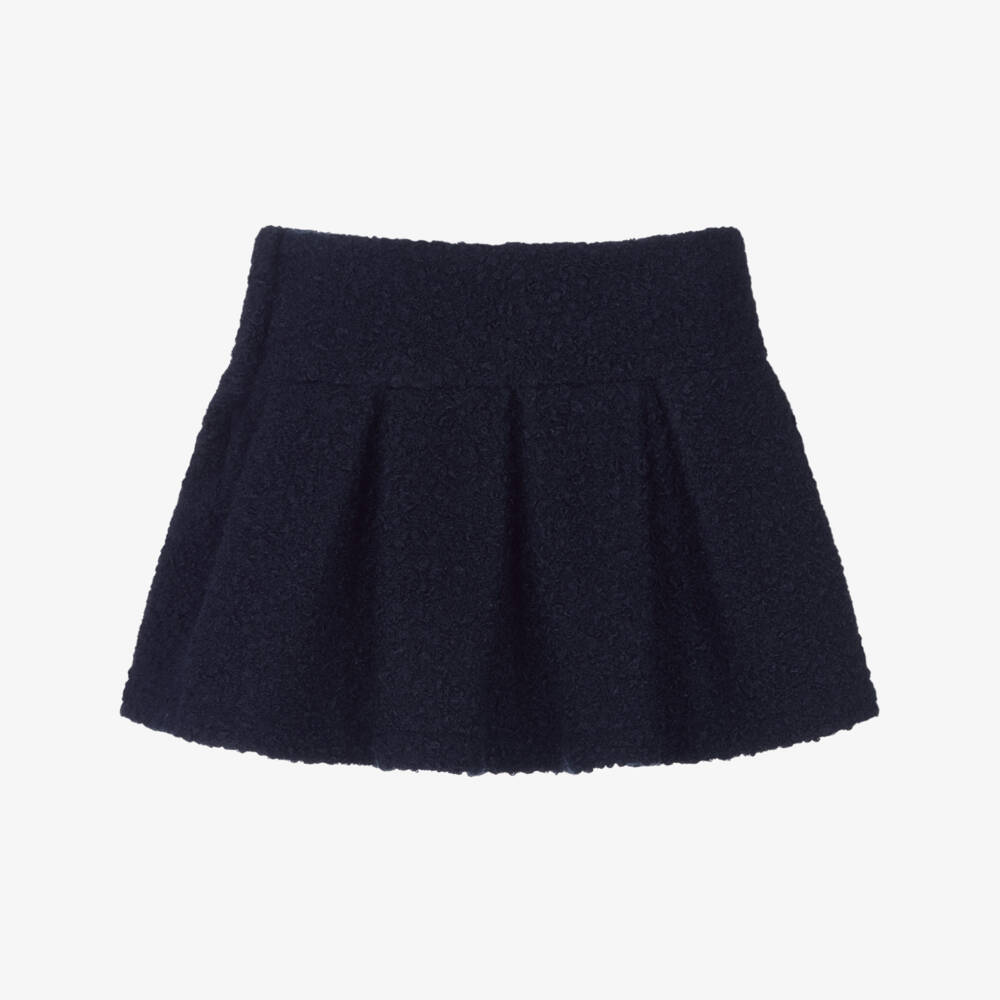 Patachou-Girls Navy Blue Bouclé Pleated Skirt | Childrensalon Outlet