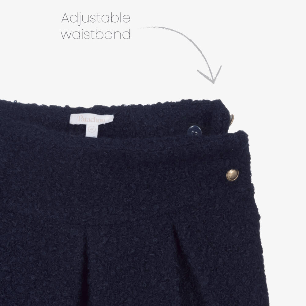 Patachou-Girls Navy Blue Bouclé Pleated Skirt | Childrensalon Outlet