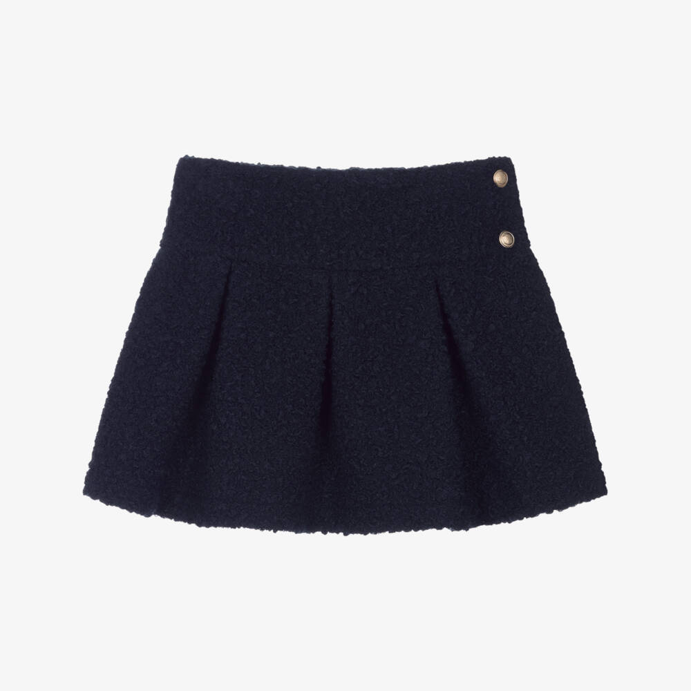 Patachou-Girls Navy Blue Bouclé Pleated Skirt | Childrensalon Outlet