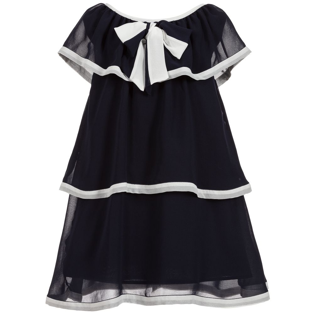 Patachou - Girls Navy Blue Chiffon Dress | Childrensalon