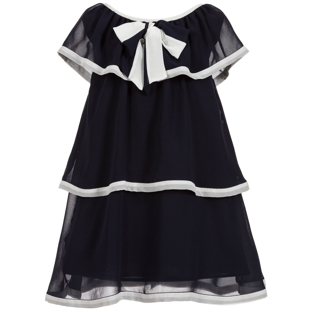 Patachou-Girls Navy Blue Chiffon Dress | Childrensalon Outlet