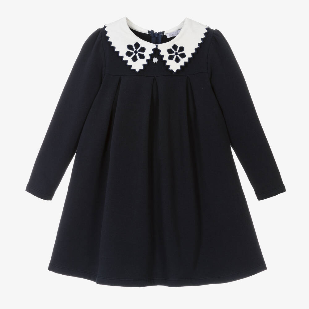 Patachou - Girls Navy Blue Cotton Collared Dress | Childrensalon