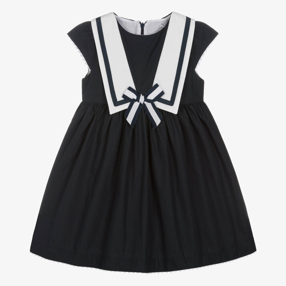 Patachou - Girls Navy Blue Cotton Dress | Childrensalon