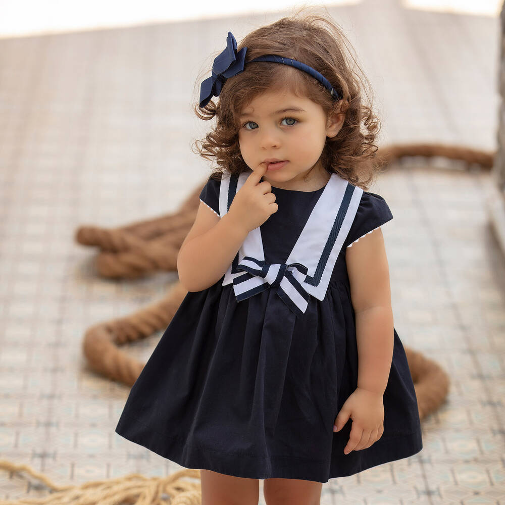 Patachou Girls Navy Blue Cotton Dress Childrensalon Outlet