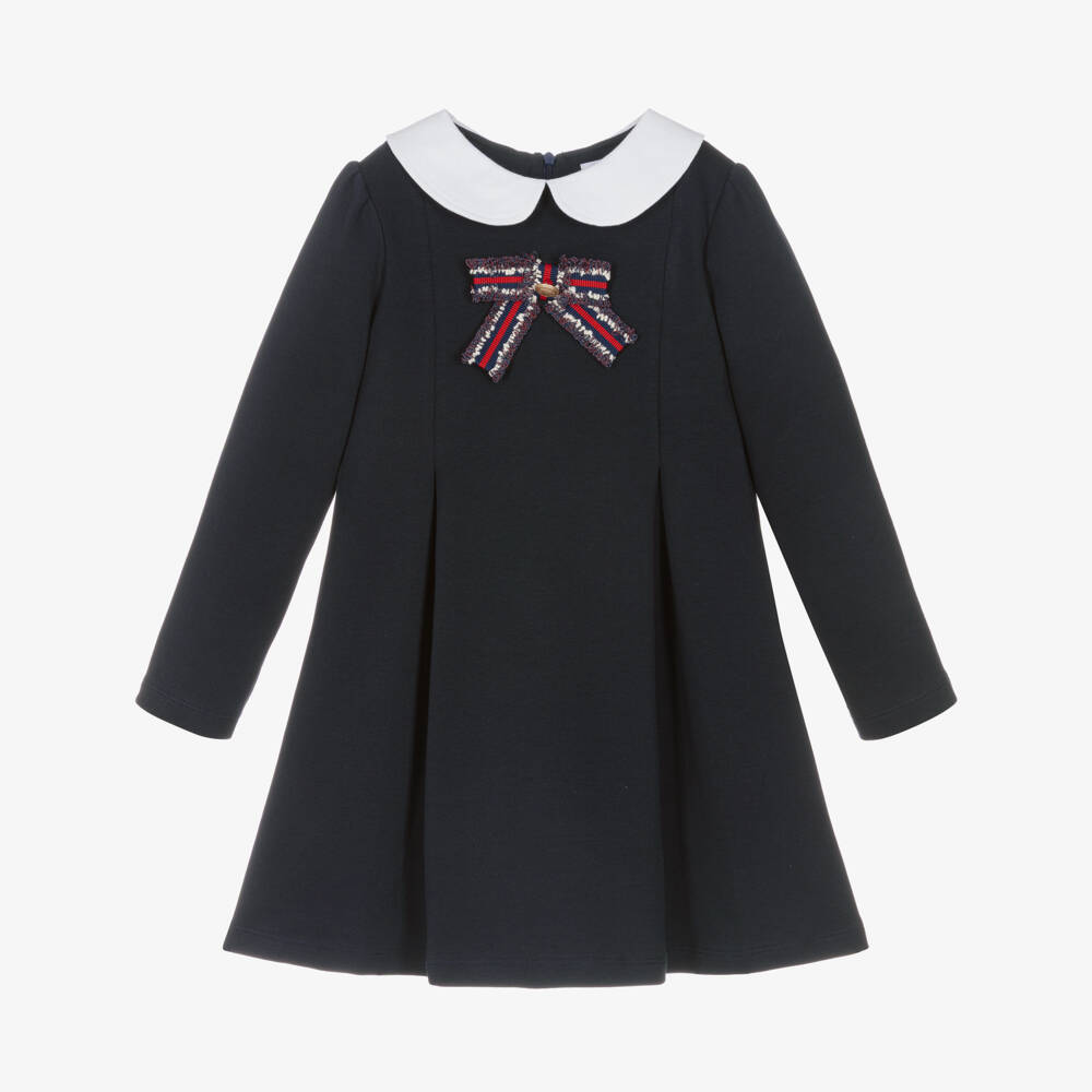 Patachou-فستان بناتي كحلي من القطن مع فيونكة | Childrensalon Outlet