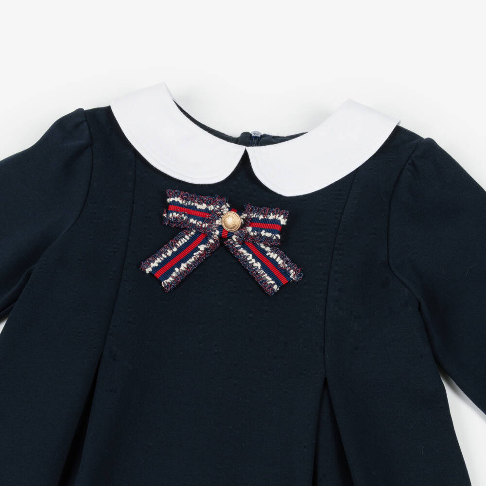 Patachou-فستان بناتي كحلي من القطن مع فيونكة | Childrensalon Outlet