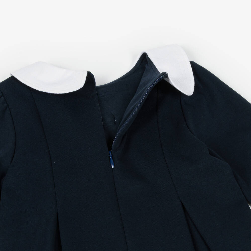 Patachou-فستان بناتي كحلي من القطن مع فيونكة | Childrensalon Outlet