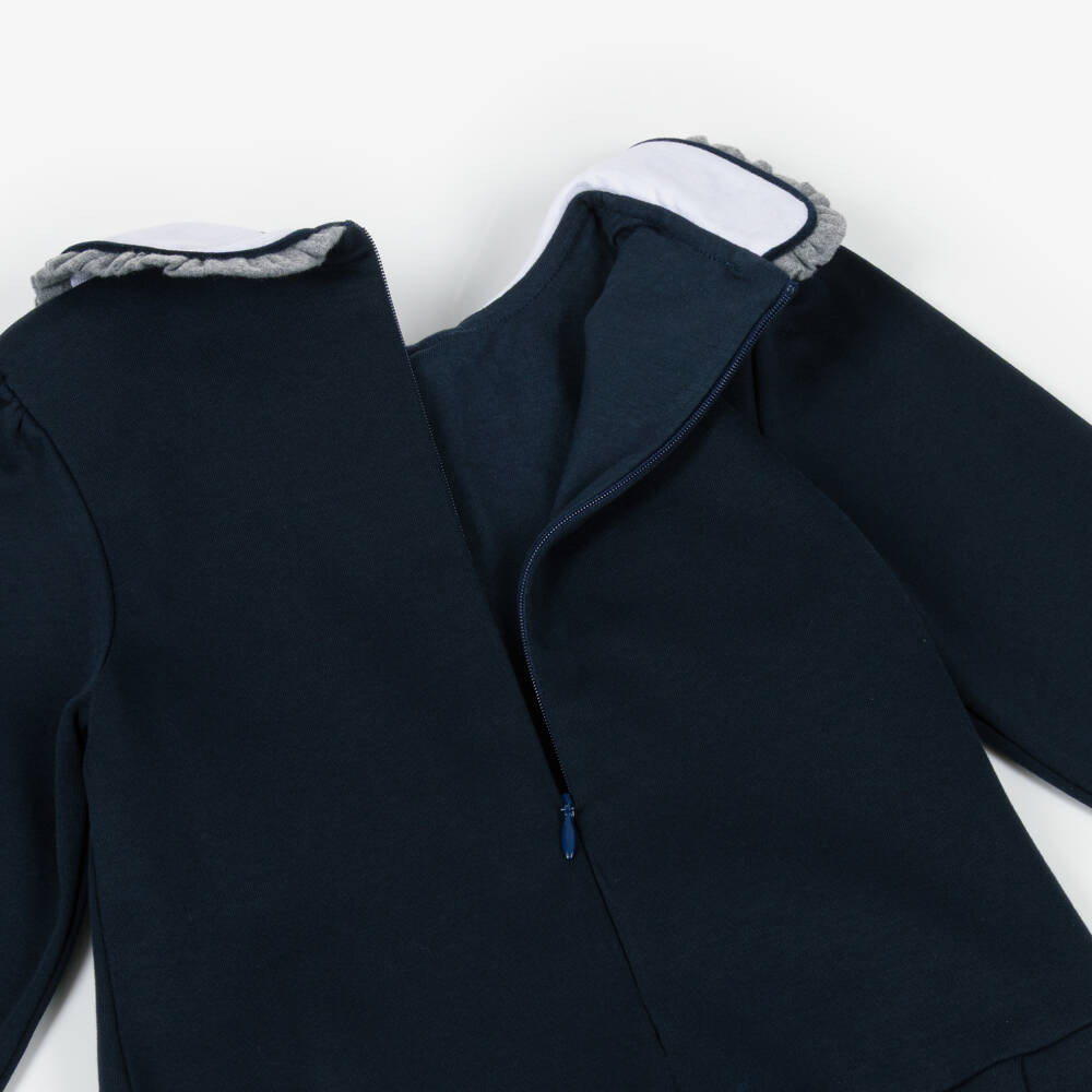Patachou-Girls Navy Blue Cotton Jersey Pleated Dress | Childrensalon Outlet