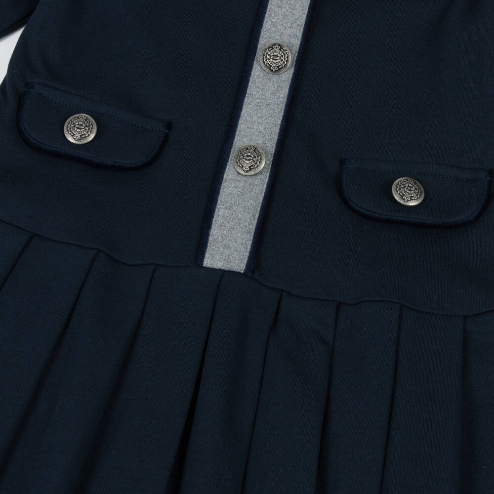 Patachou-Girls Navy Blue Cotton Jersey Pleated Dress | Childrensalon Outlet